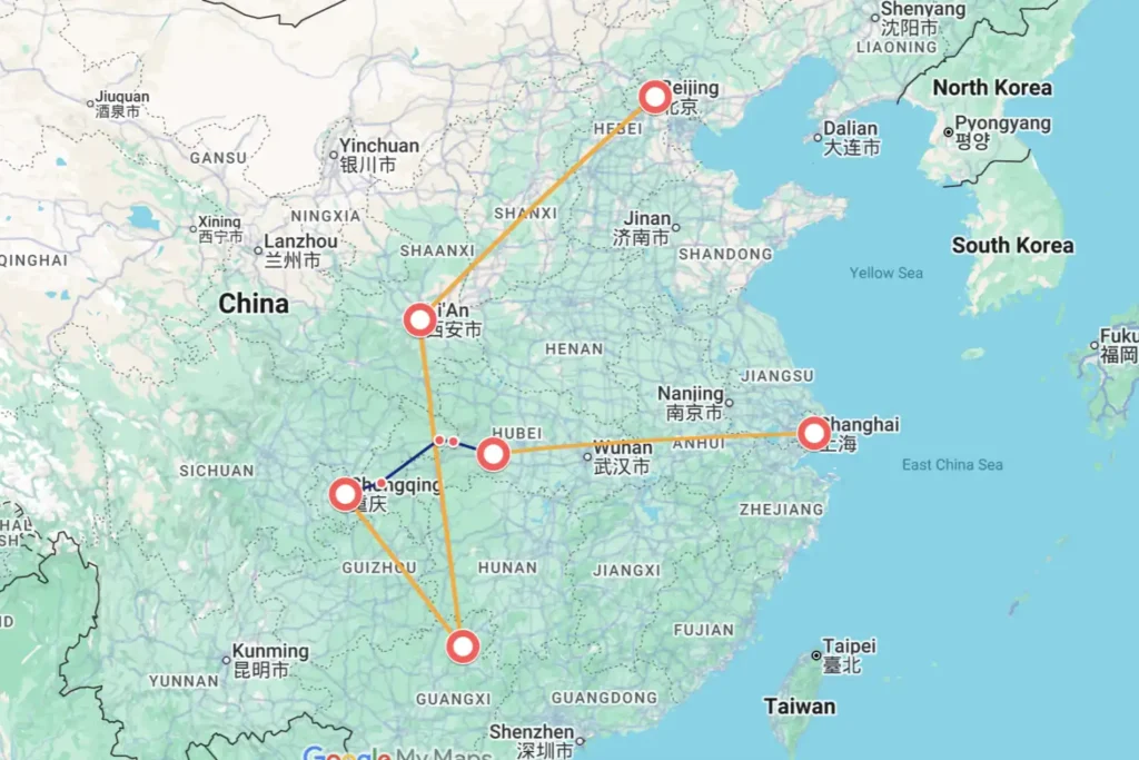 Beijing Xi'an Guilin Yangtze Cruise Shanghai Map