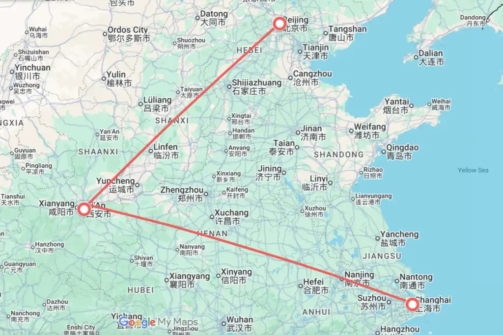 Beijing Xi'an Shanghai Tour Map