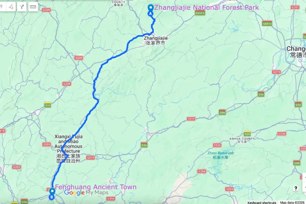 Zhangjiajie Fenghuang Tour Map