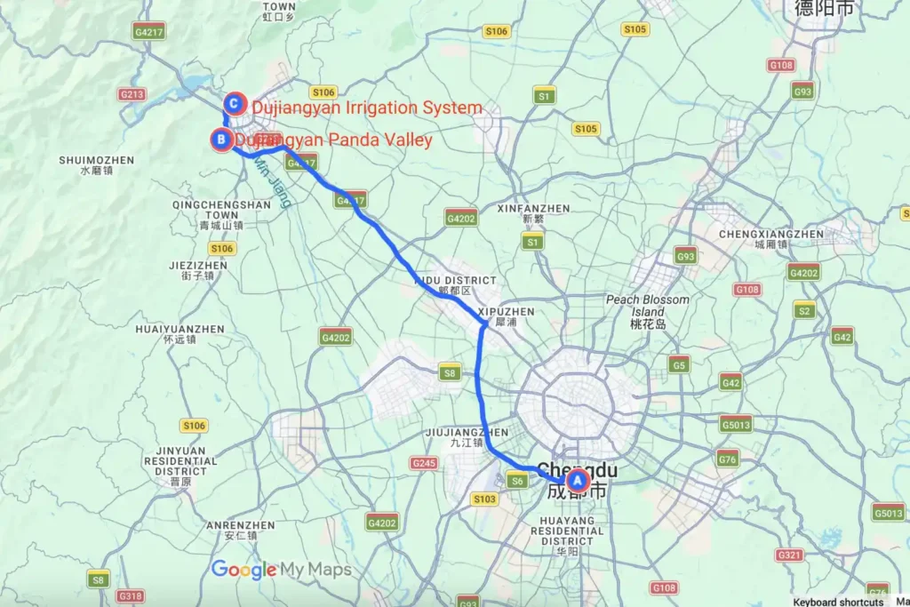 Chengdu Dujiangyan Panda and Irrigation System Tour Map