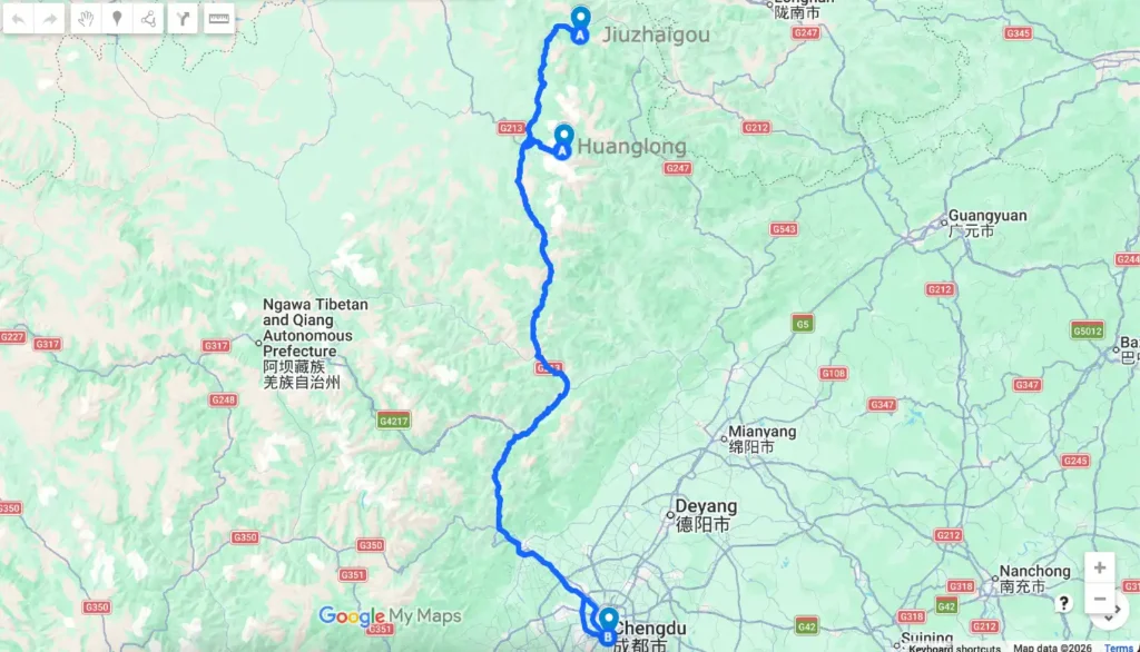 Chengdu Jiuzhaigou Huanglong Tour Route Mao
