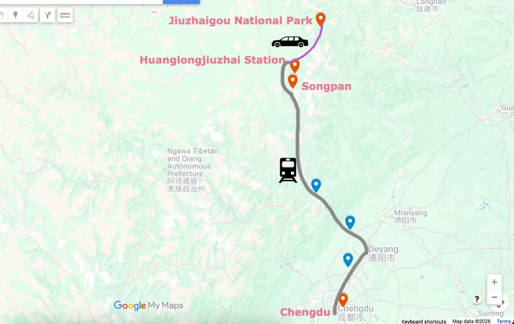 Chengdu to Jiuzhaigou High speed Train