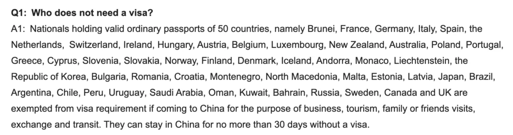 China Visa-Free Countries 2026