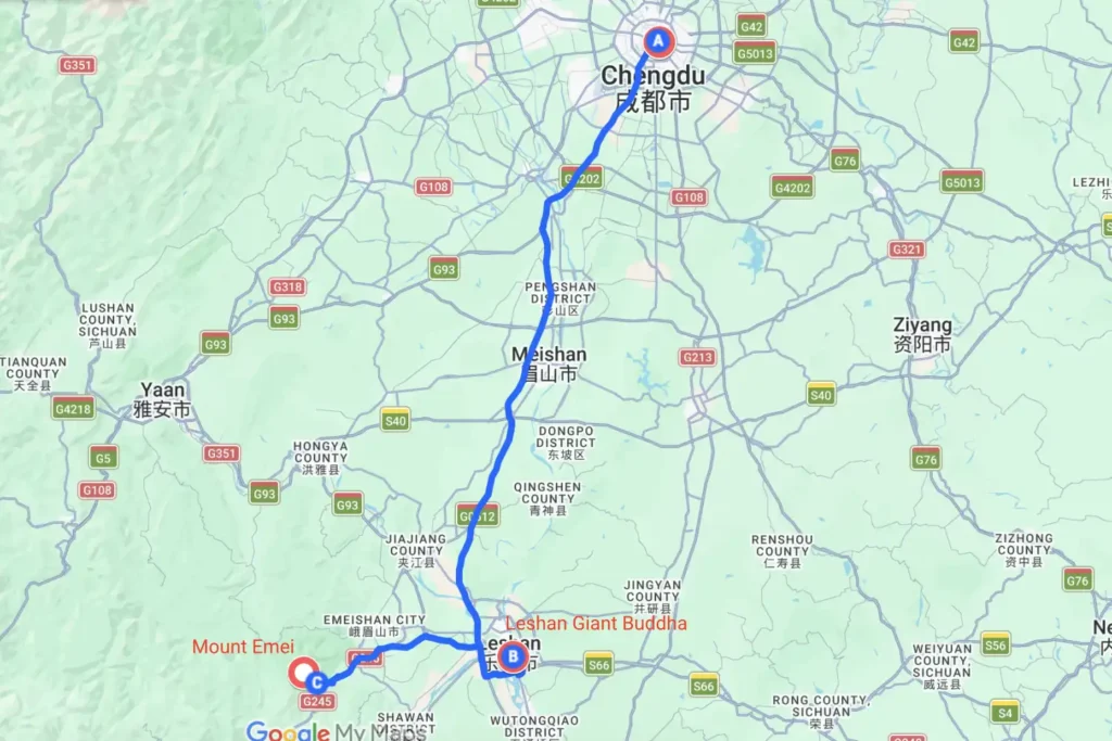 Chengdu Leshan Emei Tour Map