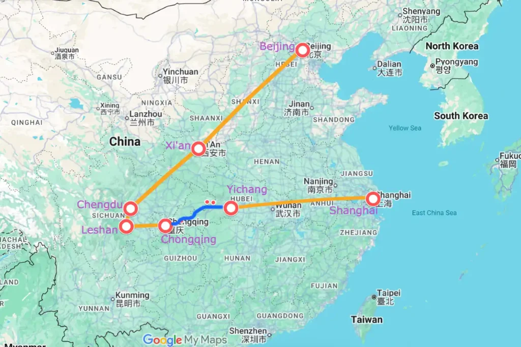 China Highlights with Yangtze River Cruise Map
