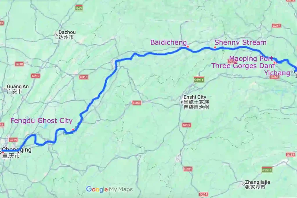 Chongqing Yangtze River Cruise Yichang Tour Map