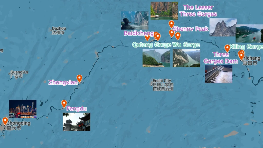 Yangtze Riover Cruise Map Chongqing Yichang