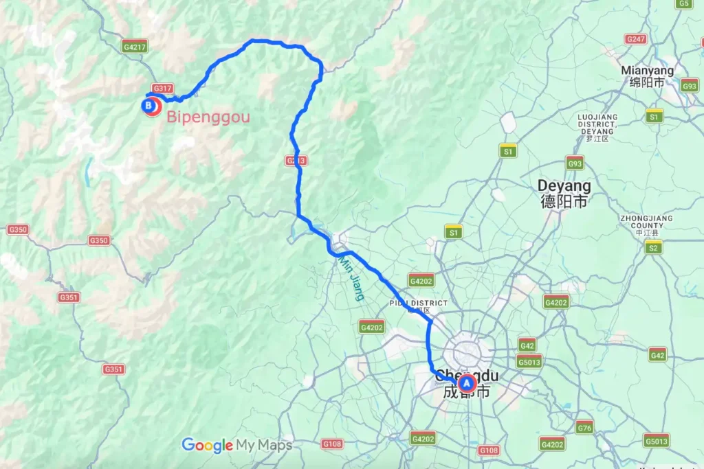 Chengdu Bipenggou Tour Map