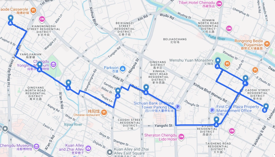 Chengdu Walking Tour Wenshu Monastery route