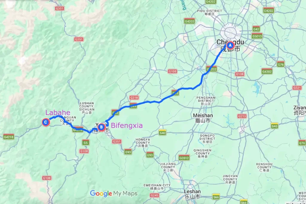 Chengdu Bifengxia Labahe Tour Map