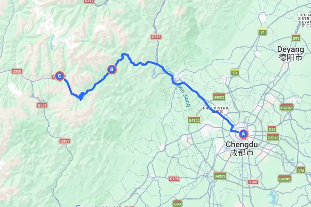 Chengdu Wolong Siguniang Mountain Tour Map