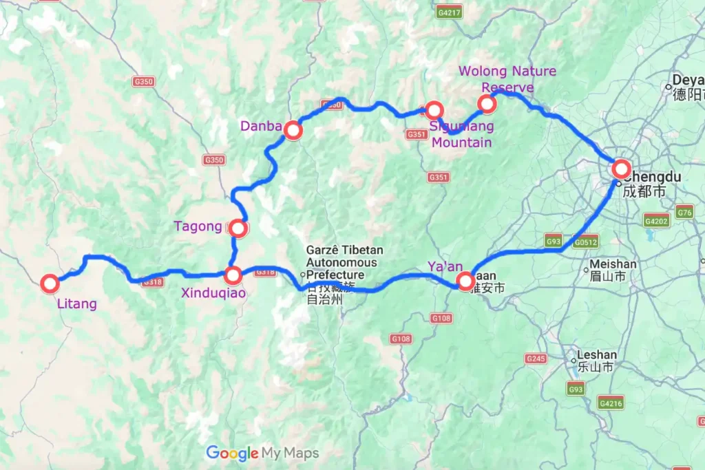 Western Sichuan Wolong Siguniang Litang Map