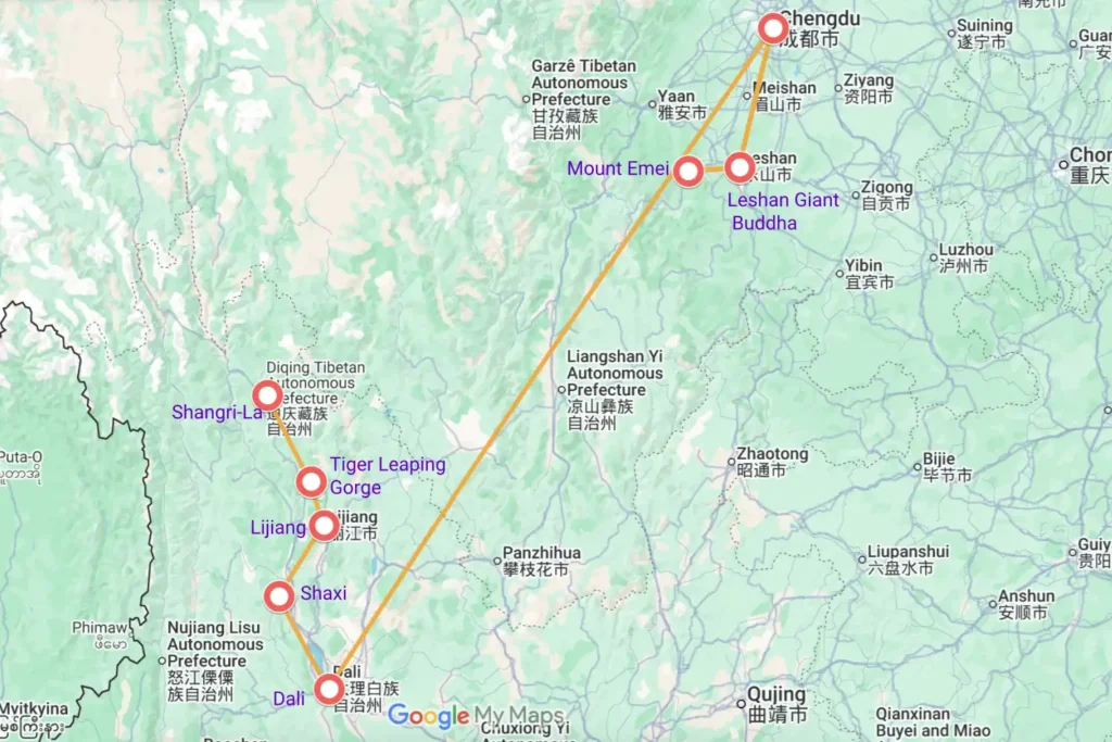Sichuan Yunnan Tour Map