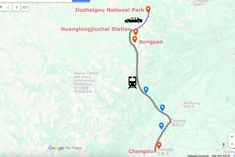 Chengdu to Jiuzhaigou High speed Train
